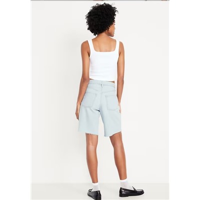 Mid-Rise Baggy Cut-Off Jean Bermuda Shorts -- 9-inch inseam