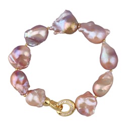 Браслет Барокко (жемчуг 15-25мм лососевый, фианит; золото) 21см, Есть комплект