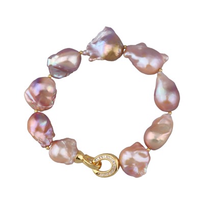 Браслет Барокко (жемчуг 15-25мм лососевый, фианит; золото) 21см, Есть комплект