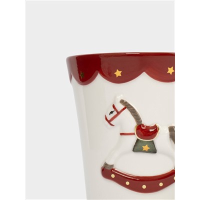 Кружка, 510 мл, керамика D, бело-красная, Лошадка-качалка, New year