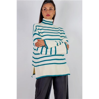 Теплая туника в полоску высокий ворот арт. 2918