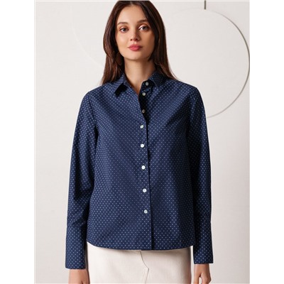 Блузка свободного силуэта в мелкий горошек из эластичного хлопка