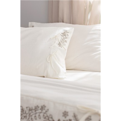Relief King Size %100 Pamuk Bağlamalı Nevresim Takımı - Ekru/Haki