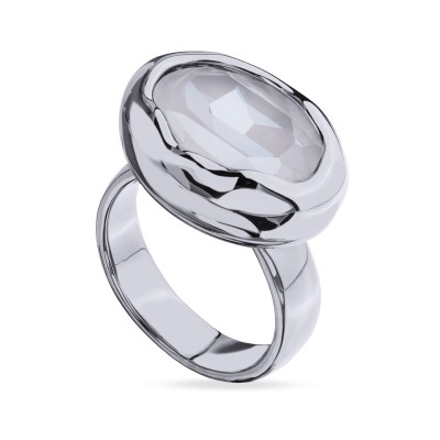 Кольцо Грация (кристаллы SW 18х13 белый электрик; покрытие родий), Есть комплект