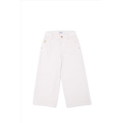 Kız Çocuk Ekru Kanvas Pantolon