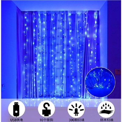 Гирлянда - штора. В наборе крючок и пульт дистанционного управления)