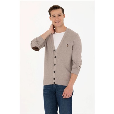 Erkek Vizon Melanj Basic Triko Hırka