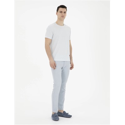 Açık Mavi Slim Fit Beli Lastikli Kanvas Pantolon