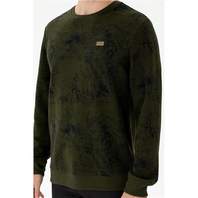 Erkek Haki Bisiklet Yaka Sweatshirt