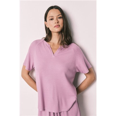 Pijama corto textura waffle rosa