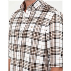 Kahverengi Ekose Slim Fit Uzun Kollu Gömlek