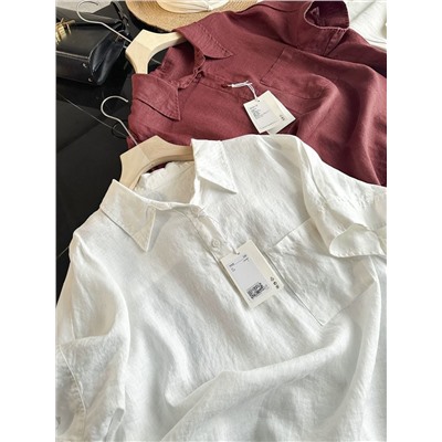 Женская свободная льняная рубашка поло 2 цвета КО*С