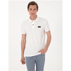 Beyaz Slim Fit Örme Dokulu Polo Yaka Tişört