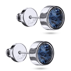 Пусеты Теннис (кристаллы SW темно-синие 6мм; покрытие родий), Есть комплект