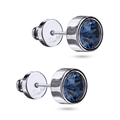 Пусеты Теннис (кристаллы SW темно-синие 6мм; покрытие родий), Есть комплект