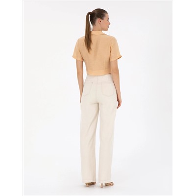 Krem Flare Hıgh Waist Pantolon