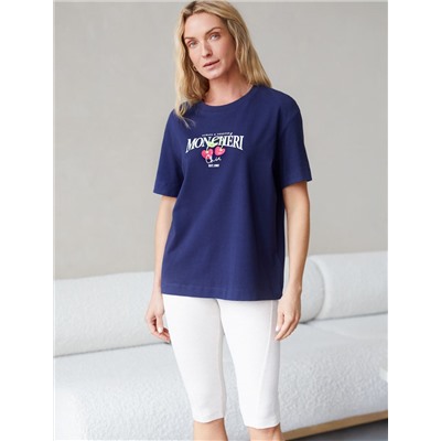 Футболка с принтом свободная эластичная из премиального хлопка