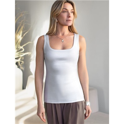 Топ в рубчик с широкими лямками с матовым покрытием металлик из хлопка с эластаном