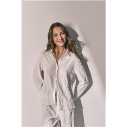 Pijama camisero largo satén blanco