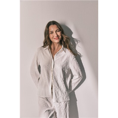 Pijama camisero largo satén blanco