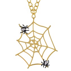 Кулон Паук (эмаль черная, кристаллы SW; покрытие золото) 75см, Есть комплект