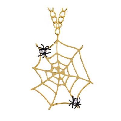 Кулон Паук (эмаль черная, кристаллы SW; покрытие золото) 75см, Есть комплект