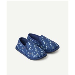 Blue boy dinosaur print slippers