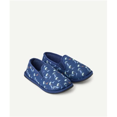 Blue boy dinosaur print slippers