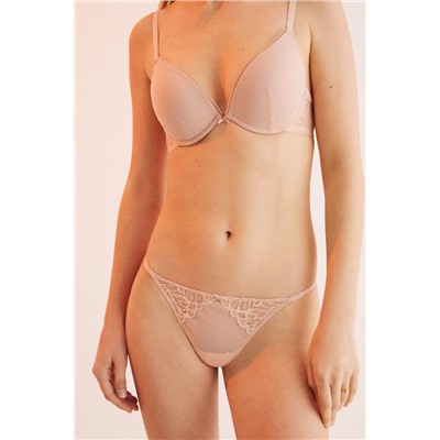 Tanga encaje tul rosa