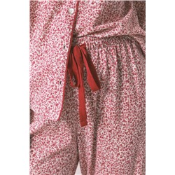 Pijama camisero algodón flores rojo