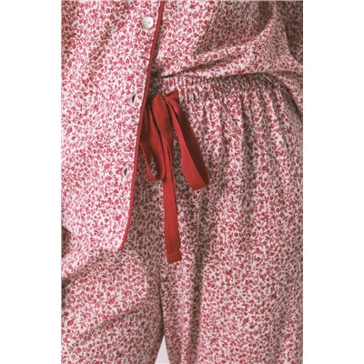 Pijama camisero algodón flores rojo