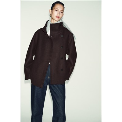 CROPPED WOOL COAT WITH HIGH NECK