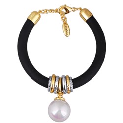 Браслет Гевея (Майорка 16мм белая, каучук черный; покрытие золото) 19-22см, Есть комплект