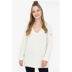 Kadın Krem V - Yaka Kazak