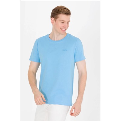 Erkek Turkuaz Basic Bisiklet Yaka Tişört