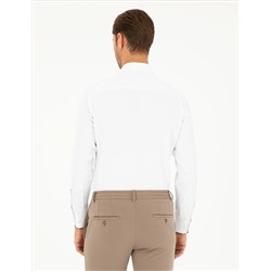 Beyaz Slim Fit Armürlü Uzun Kollu Gömlek