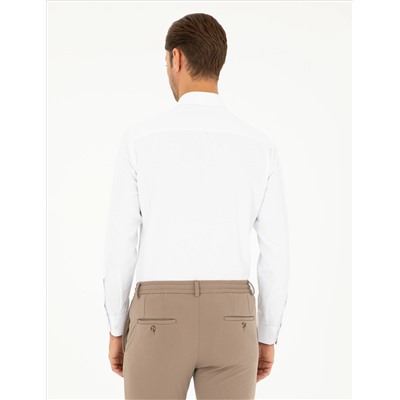 Beyaz Slim Fit Armürlü Uzun Kollu Gömlek