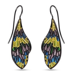 Серьги Стрекоза (эмаль микс; покрытие черный родий, золото), Есть комплект