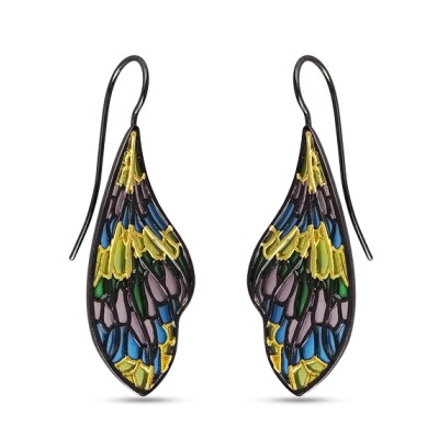 Серьги Стрекоза (эмаль микс; покрытие черный родий, золото), Есть комплект
