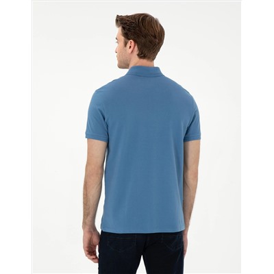 Koyu Mavi Slim Fit %100 Pamuk Polo Yaka Basic Tişört