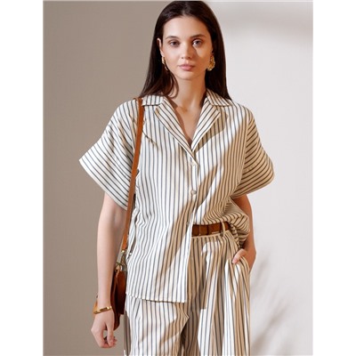 Блузка в полоску с цельнокроеным коротким рукавом из легкого хлопкового поплина