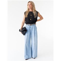 Широкие джинсы с защипами из эластичного денима средней плотности