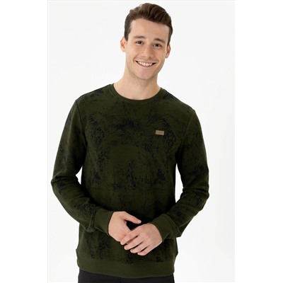 Erkek Haki Bisiklet Yaka Sweatshirt