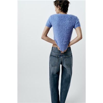 FAUX FUR SWEATER WITH RHINESTONES