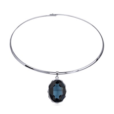 Колье Сияние (кристаллы SW темно-синие; покрытие родий) 42см, Есть комплект