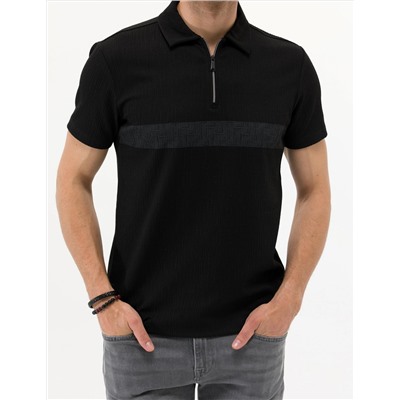 Siyah Slim Fit Göğüs Baskılı Tişört