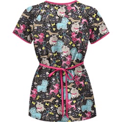 UA Dog Park Black Mock Wrap Print Scrub Top