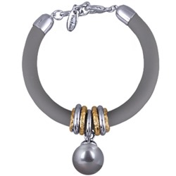 Браслет Гевея (Майорка 16мм серо-голубая, каучук серый; покрытие родий) 19-22см, Есть комплект