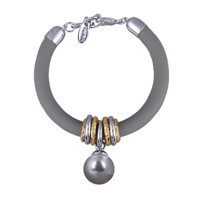 Браслет Гевея (Майорка 16мм серо-голубая, каучук серый; покрытие родий) 19-22см, Есть комплект