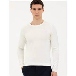 Ekru Slim Fit Bisiklet Yaka Triko Kazak